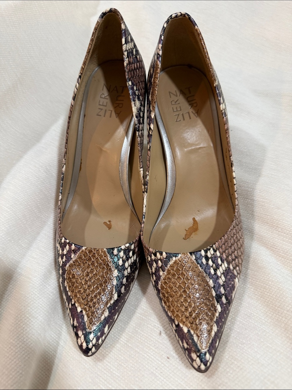 Naturalizer Brown Snake-Print Pointed Toe Pumps